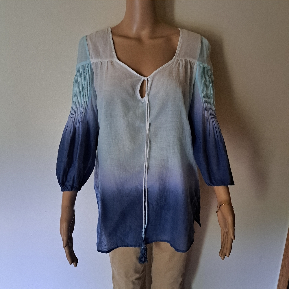 Arnold Zimberg "La Femme" Blue Ombre Sheerish, Gauzy Beachy Tunic Top Sm/Med